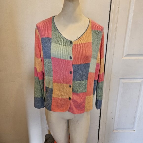 Cute Preppy and Retro!!! Colorblock Button Sweater Sigrid Olsen Sport Sz M - Picture 3 of 7